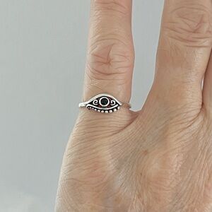 Sterling Silver Egyptian Eye Ring with Black CZ, Evil Eye Ring, Protection Rings